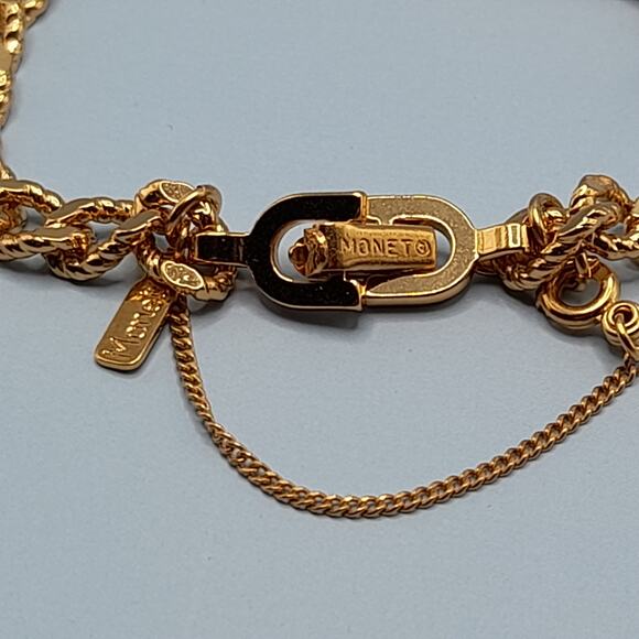 Vintage Monet Gold Plated Charm Bracelet, 1980s, Safety Chain, 7.25 Inches - Picture 8 of 10
